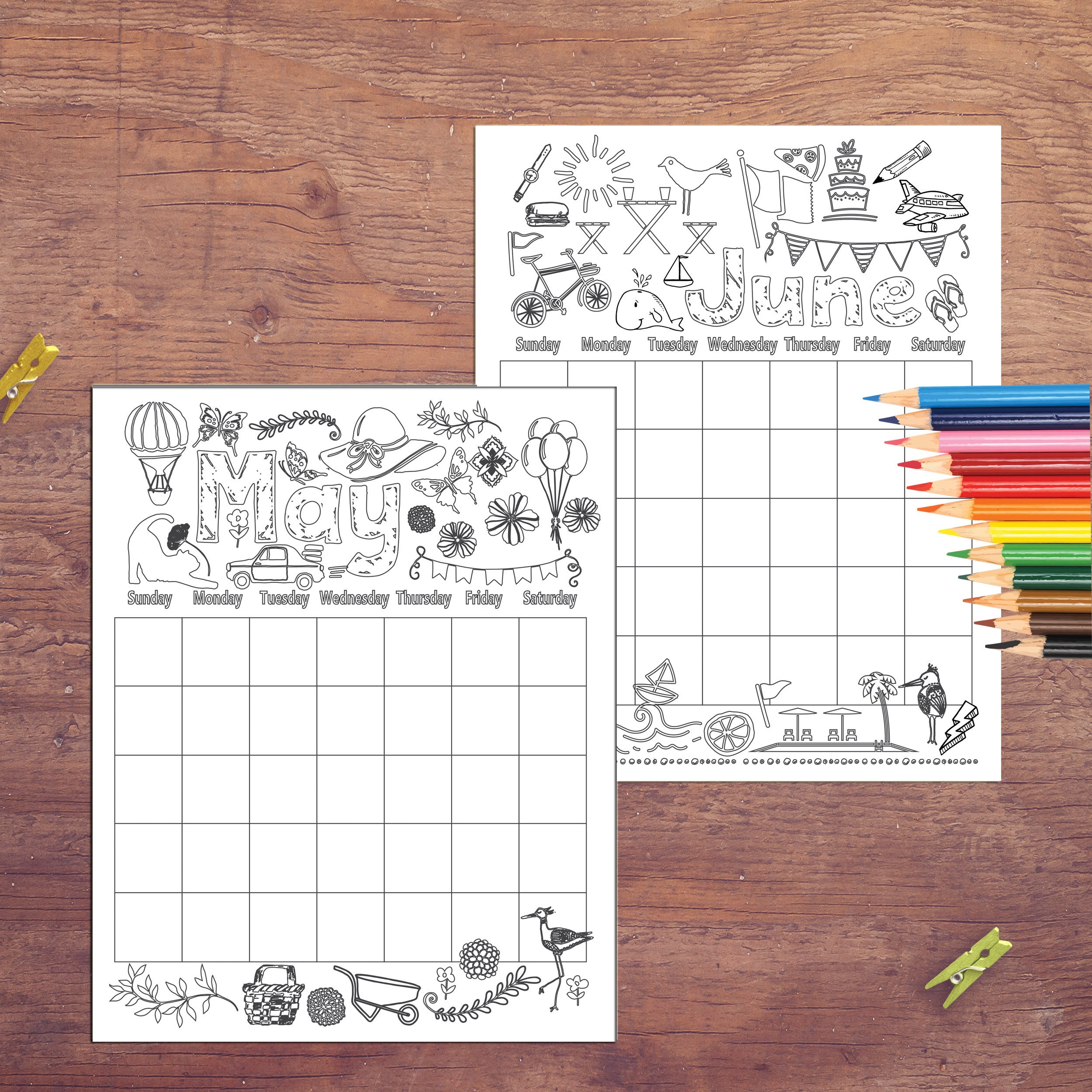 Coloring Calendar Coloring Pages Undated Printable Coloring | Etsy