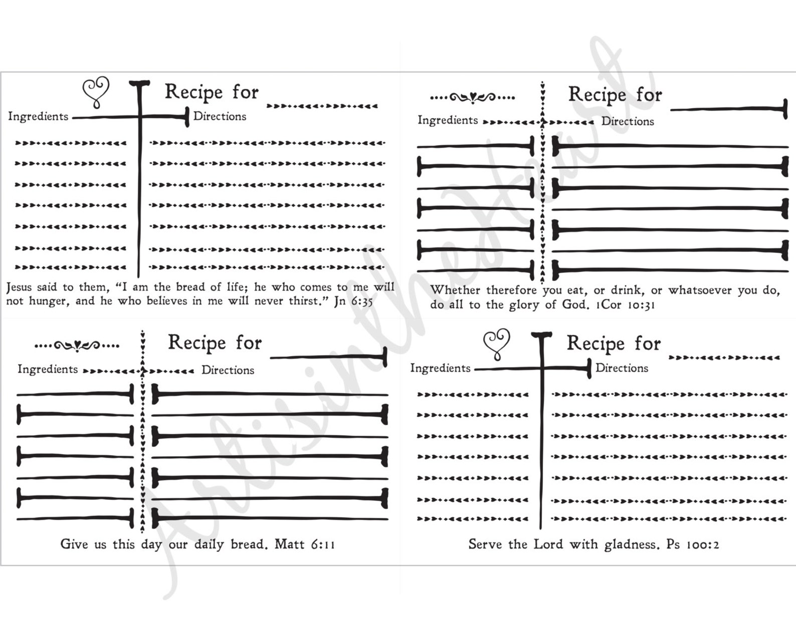 Printable DIY Recipe Cards Bible Verses Christian Instant Etsy