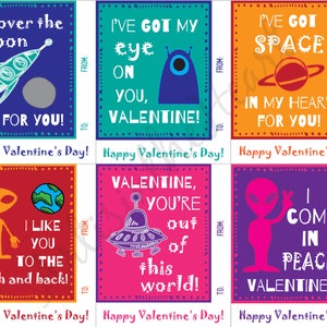 Kids Valentine Cards Aliens Outer Space Valentines for Boys Valentines ...