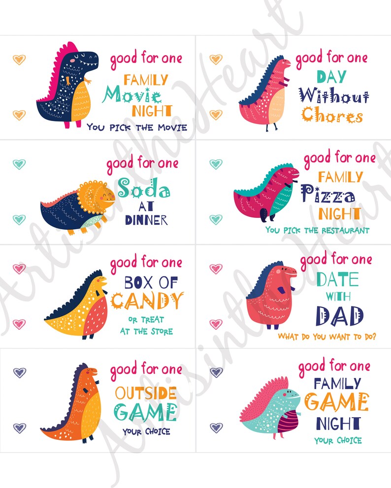 Kids Coupon Book For Boys Birthday Gift Dinosaur Printable Etsy