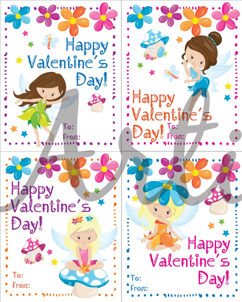 Fairy Valentines Day Cards for Girls Kids School Tags Labels - Etsy