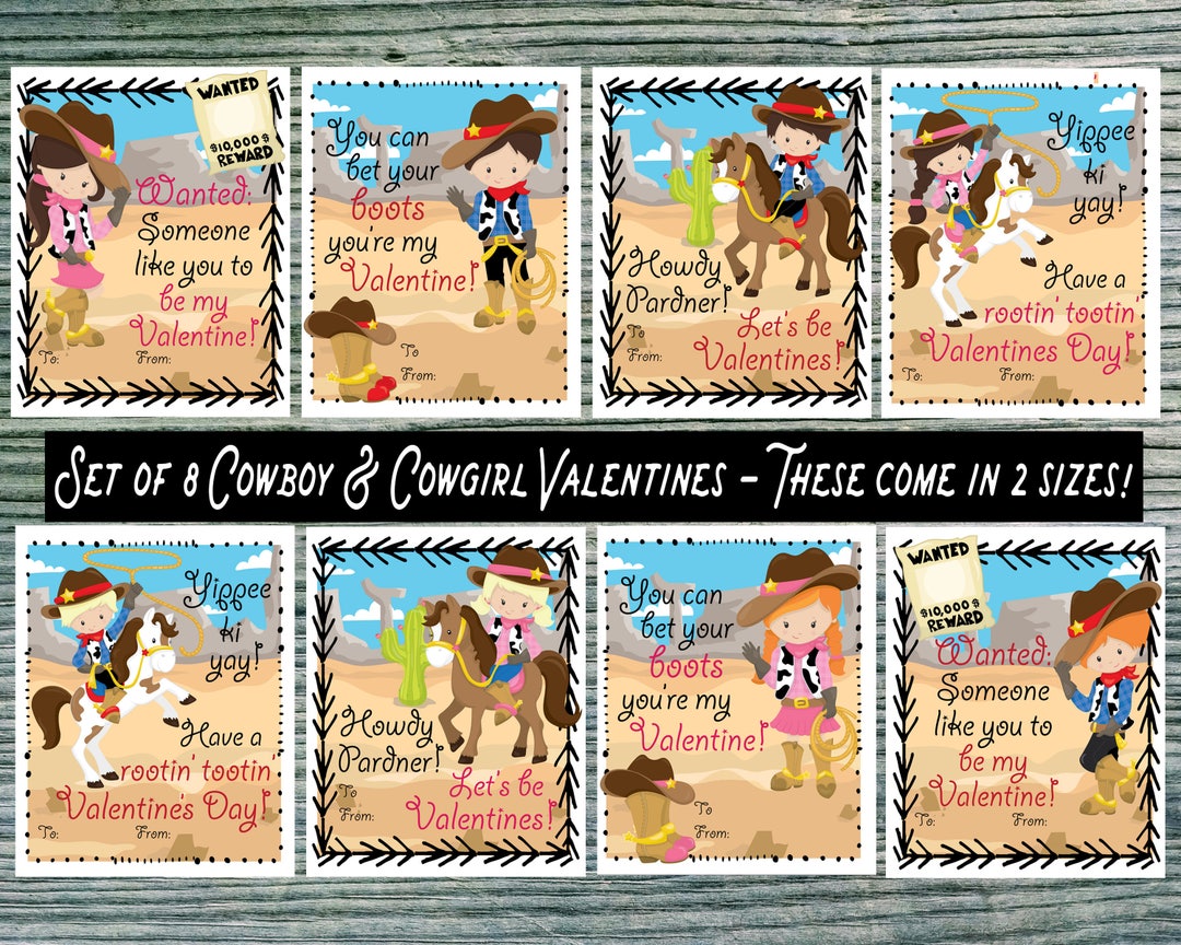 Kids Valentine Cards for School Horse Cowboy Cowgirl Valentines. School ...