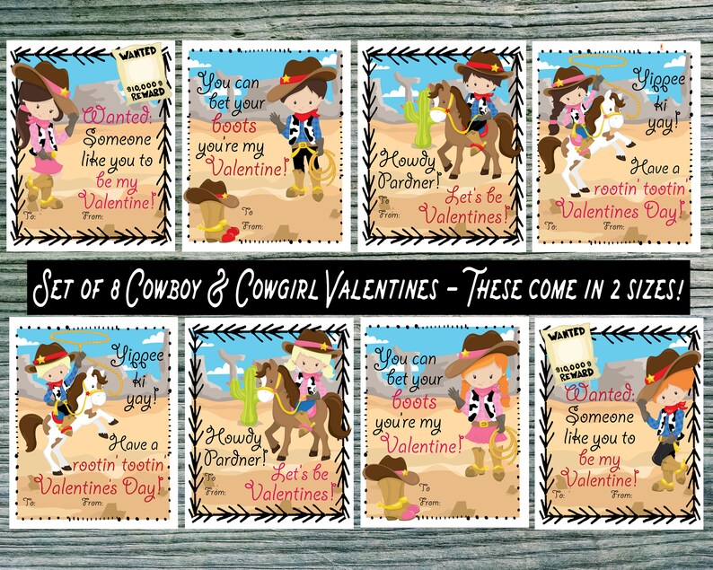 Kids Valentine Cards for School Horse Cowboy Cowgirl Valentines. School ...