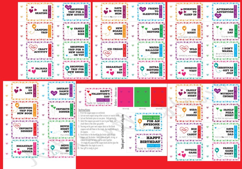 Kids Coupon Book Gift Printable Birthday Coupons Instant Etsy