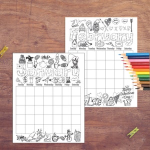 Undated Coloring Calendar Instant digital download DIY printable, Coloring pages for every month of the year, Wall calendar Christmas Gift