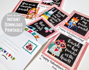 Kids Valentine cards for school Valentines Woodland animals diy pdf Printable valentines for Class instant download Valentines for students