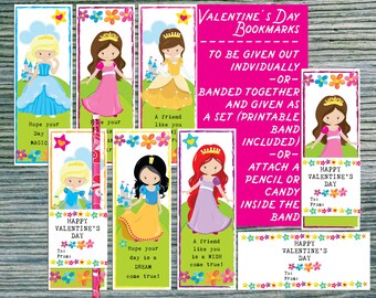 Kids Valentine cards Fairy tale Princess Valentines gift for kids Pencil holder Valentine Bookmarks Classroom School valentines for students