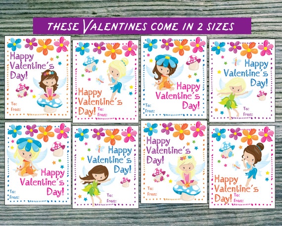 Fairy Valentines Day Cards for Girls Kids School Tags Labels | Etsy