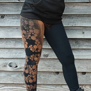 Woman's legging with sacred geometry on leg, cubes patterns bleached with stencils. Mystical symbols for witches and trance festival souls image 1