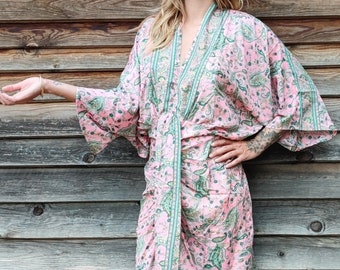 Kimono dress with wide, flared sleeves, Japanese style, bohemian dress, pagoda sleeves, chic outfit, evening pencil dress, hippy boho, silk