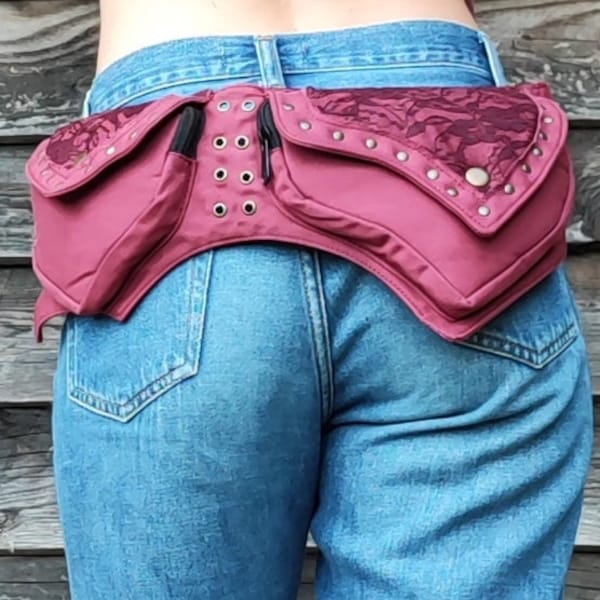 Ceinture sacoche pointue en tissus et dentelle, sac banane pour festivals, musique Techno, Trance, mode alternative, hippy, baba cool, teuf