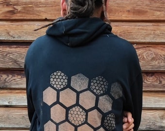 Unisex honeycombs prints bleached pattern hoodie. psytrance, techno clothing, baba cool, hippy, festivals, nomad, travelers, dreadlocks, Goa