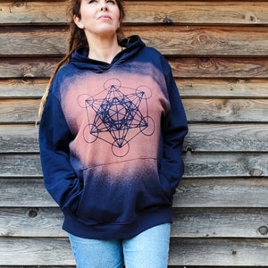 Unisex hoodie, Metatron's cube, sacred symbols. techno men's clothing, psytrance goa, baba cool, hippy, festivals, nomad, mystical patterns imagem 5