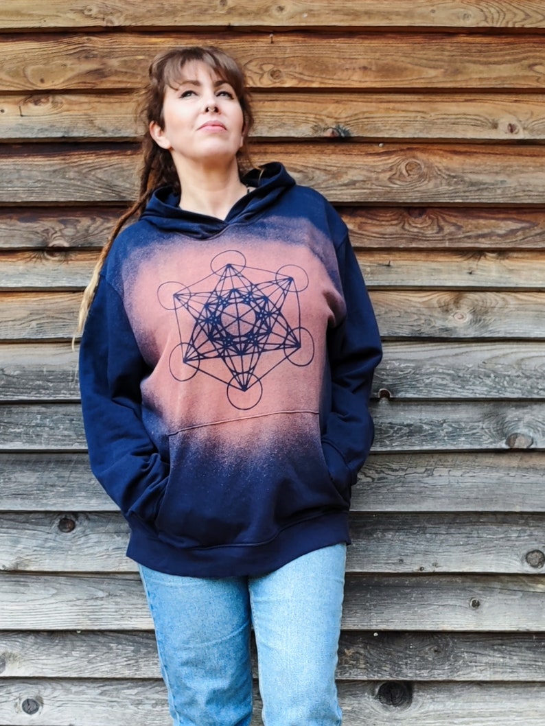 Unisex hoodie, Metatron's cube, sacred symbols. techno men's clothing, psytrance goa, baba cool, hippy, festivals, nomad, mystical patterns imagem 5