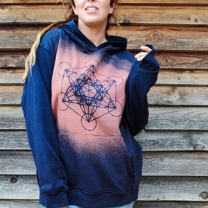 Unisex hoodie, Metatron's cube, sacred symbols. techno men's clothing, psytrance goa, baba cool, hippy, festivals, nomad, mystical patterns image 4