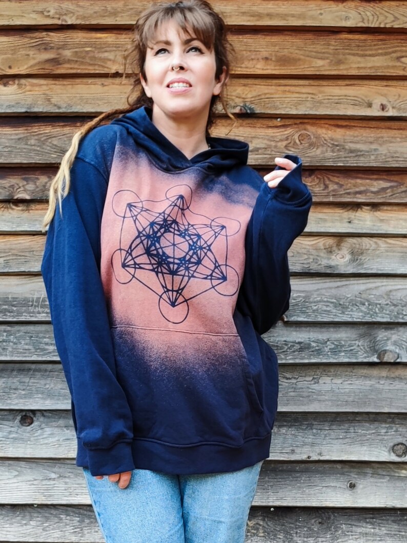 Unisex hoodie, Metatron's cube, sacred symbols. techno men's clothing, psytrance goa, baba cool, hippy, festivals, nomad, mystical patterns imagem 4