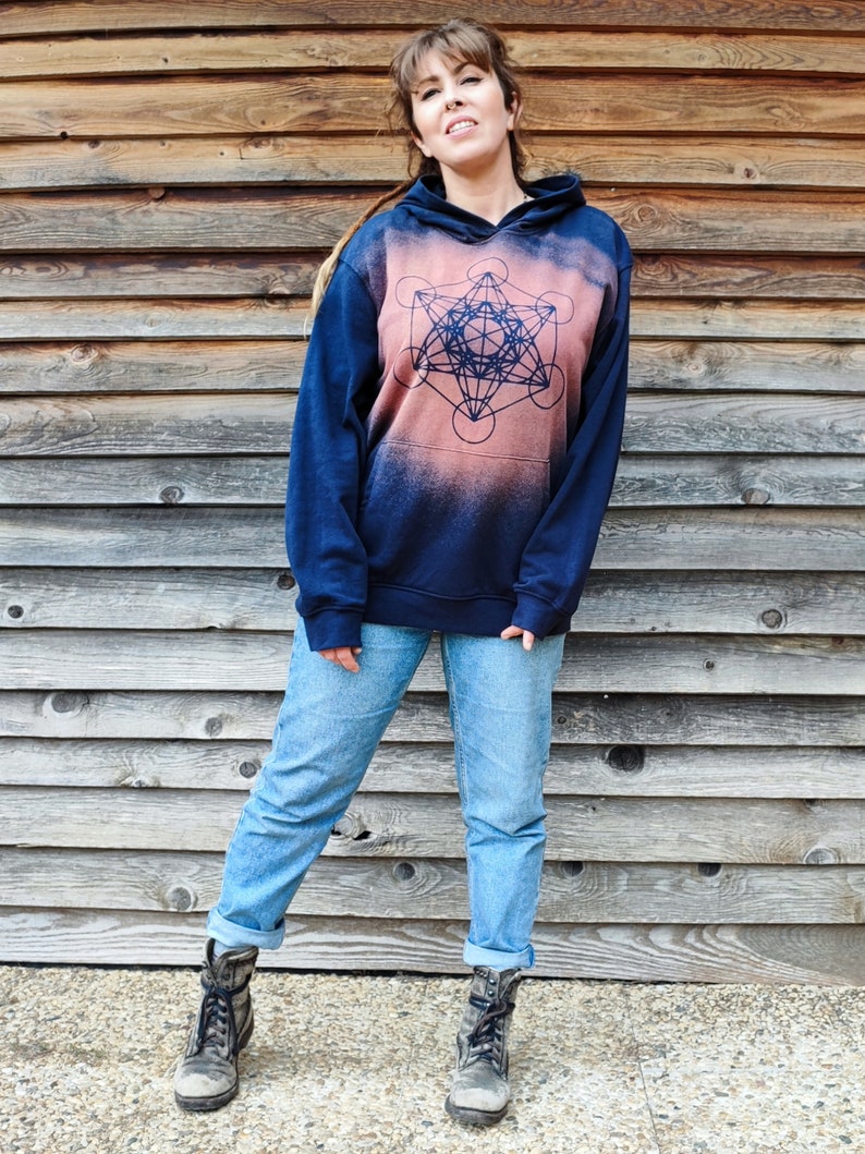 Unisex hoodie, Metatron's cube, sacred symbols. techno men's clothing, psytrance goa, baba cool, hippy, festivals, nomad, mystical patterns image 3