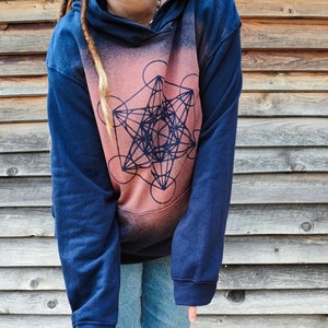 Unisex hoodie, Metatron's cube, sacred symbols. techno men's clothing, psytrance goa, baba cool, hippy, festivals, nomad, mystical patterns image 6