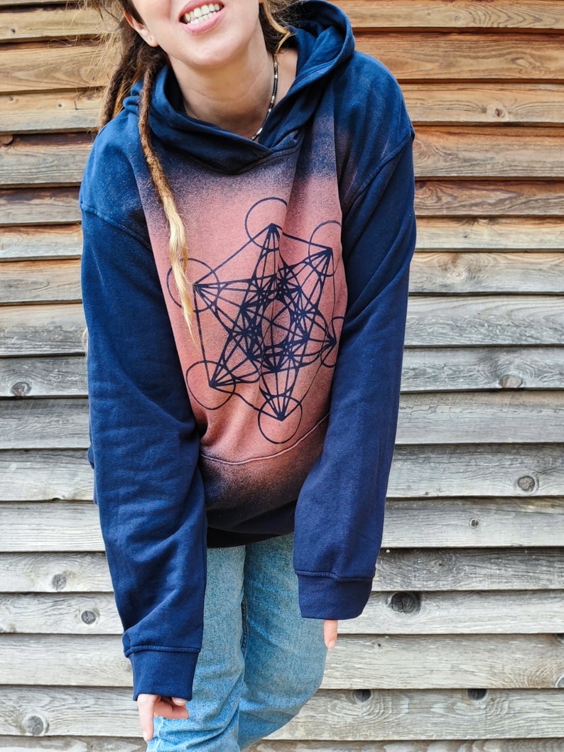 Unisex hoodie, Metatron's cube, sacred symbols. techno men's clothing, psytrance goa, baba cool, hippy, festivals, nomad, mystical patterns image 6