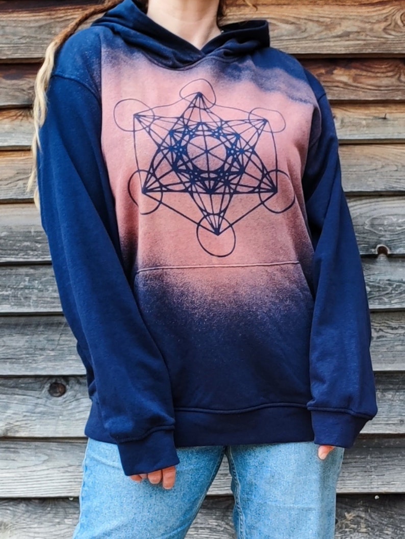 Unisex hoodie, Metatron's cube, sacred symbols. techno men's clothing, psytrance goa, baba cool, hippy, festivals, nomad, mystical patterns imagem 1