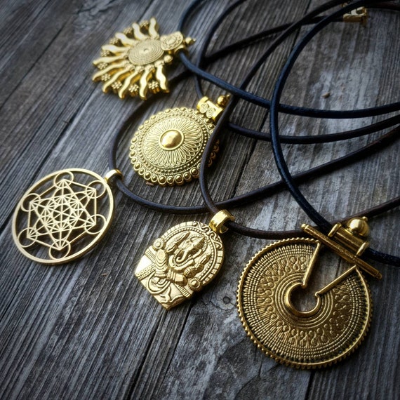 Leather Cord Choker Necklaces Ethnic Tribal Pendants Shield