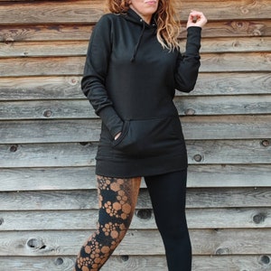 Woman's legging with sacred geometry on leg, cubes patterns bleached with stencils. Mystical symbols for witches and trance festival souls image 3