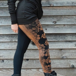 Woman's legging with sacred geometry on leg, cubes patterns bleached with stencils. Mystical symbols for witches and trance festival souls image 4