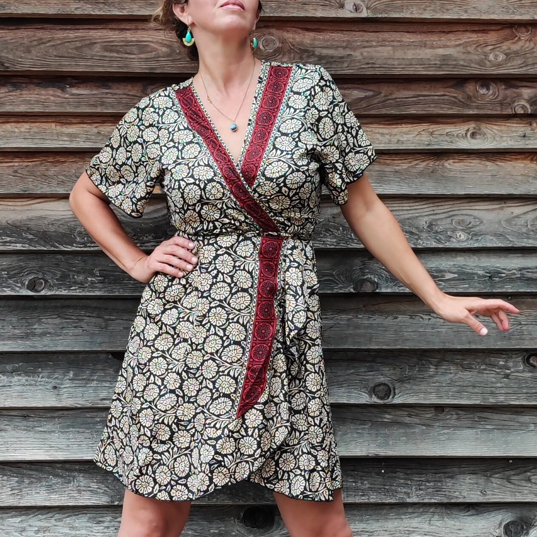 Short Wrapover Summer Dress Wrap Cut Short Sleeves Light Etsy