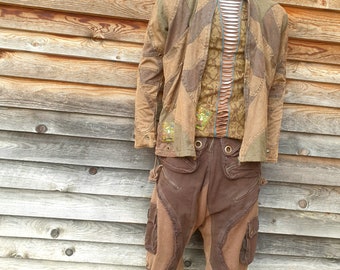 Tribal gear,Killafornia 刺繍，jacket +pants Tribal Jacket for Men, Worn Effect Fabrics, Faded