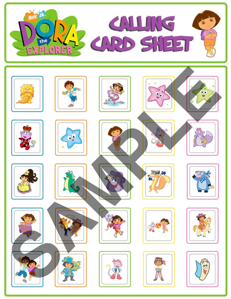 Bingo Dora the Explorer Game Cards & Calling Sheet Etsy