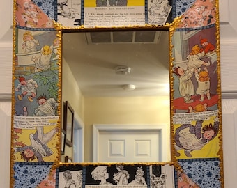 Vintage 'raggedy Ann and Raggedy Andy' Molded Plastic Mirror, C