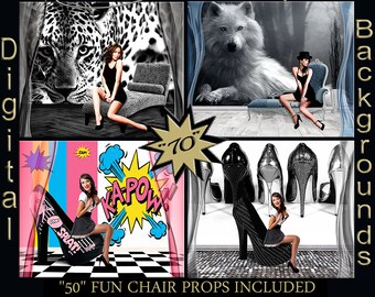Digital Backdrops for Women Intimate Sexy Photography Backgrounds and Digital Posing Chairs Shoe Props & Layered psd Photoshop Overlays (1P)