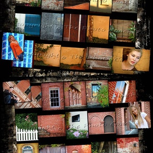 May include: A collage of images featuring various doors, windows, and brick walls. The images are arranged in a grid pattern and are surrounded by a black border. The text "copyright to The Photo Coach" appears multiple times throughout the image.