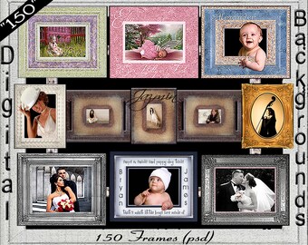 150 Digital Photo Frames Photo Overlays Photoshop Borders Scrapbook Embelishments Digital Picture Frames Editable psd layered Overlays (R)
