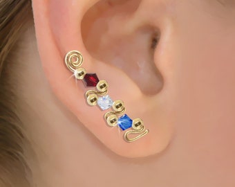 Ear Climbers Earrings with Crystals, Customized Ear Climber adorned with Gemstones or Beads, Gold Ear Crawler Earrings, Silver Ear Sweeps