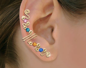 Ear Cuffs, Customized Ear Wraps, Ear Crawlers, Climbers with Crystals, Gemstones Pearls or Beads in Gold or Silver