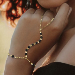Beaded Hand Chain Bracelet, Customized Finger Hand Chain, Gold or Silver with Crystals, Gemstones, Pearls or Beads, Birthday Gift for Her