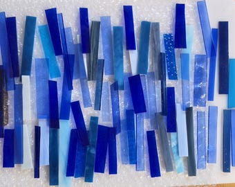 Blue Mix:  Stained Glass Strips, Mosaic Supply, One Pound, (B32-bms2)