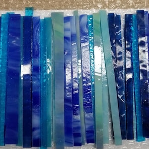 BLUE Mixed Strips of Glass ONE Pound For Stained Glass / Mosaics / Art Glass Project