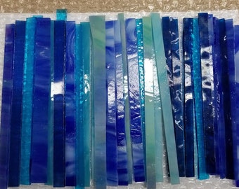 BLUE Mixed Strips of Glass ONE Pound For Stained Glass / Mosaics / Art Glass Project