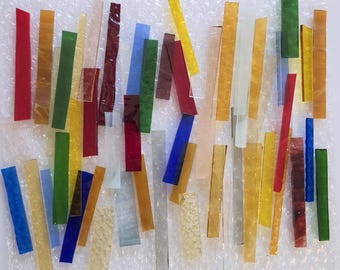Translucent / Cathedral:  Stained Glass Short Strips, Mosaic Supply, One Pound, (B36-mtc2)