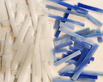 Blue / White Opal / White Granite:  Free Shipping, Stained Glass Short Strips, Mosaic Supply, One Pound, (B39-bw)