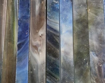 Blue / Multi Color:  Stained Glass Strips, Mosaic Supply, One Pound, (B3-bm1)