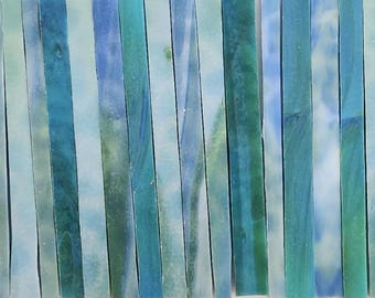 Blue / Green: Stained Glass Strips, Mosaic Supplies, One Pound (B42-bgg)