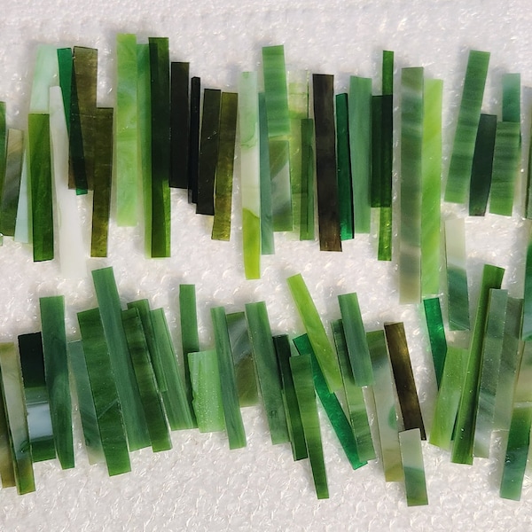 GREEN MIXED Short (B25-mg1) Strips of Glass ONE Pound For Stained Glass, Mosaic work, Art project in glass