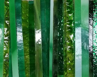 GREEN Mixed Strips of Glass ONE Pound For Stained Glass, Mosaics / Art Glass Project