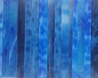 BLUE Mix: Stained Glass Strips, Mosaics Supplies, One Pound (B8-bm4)