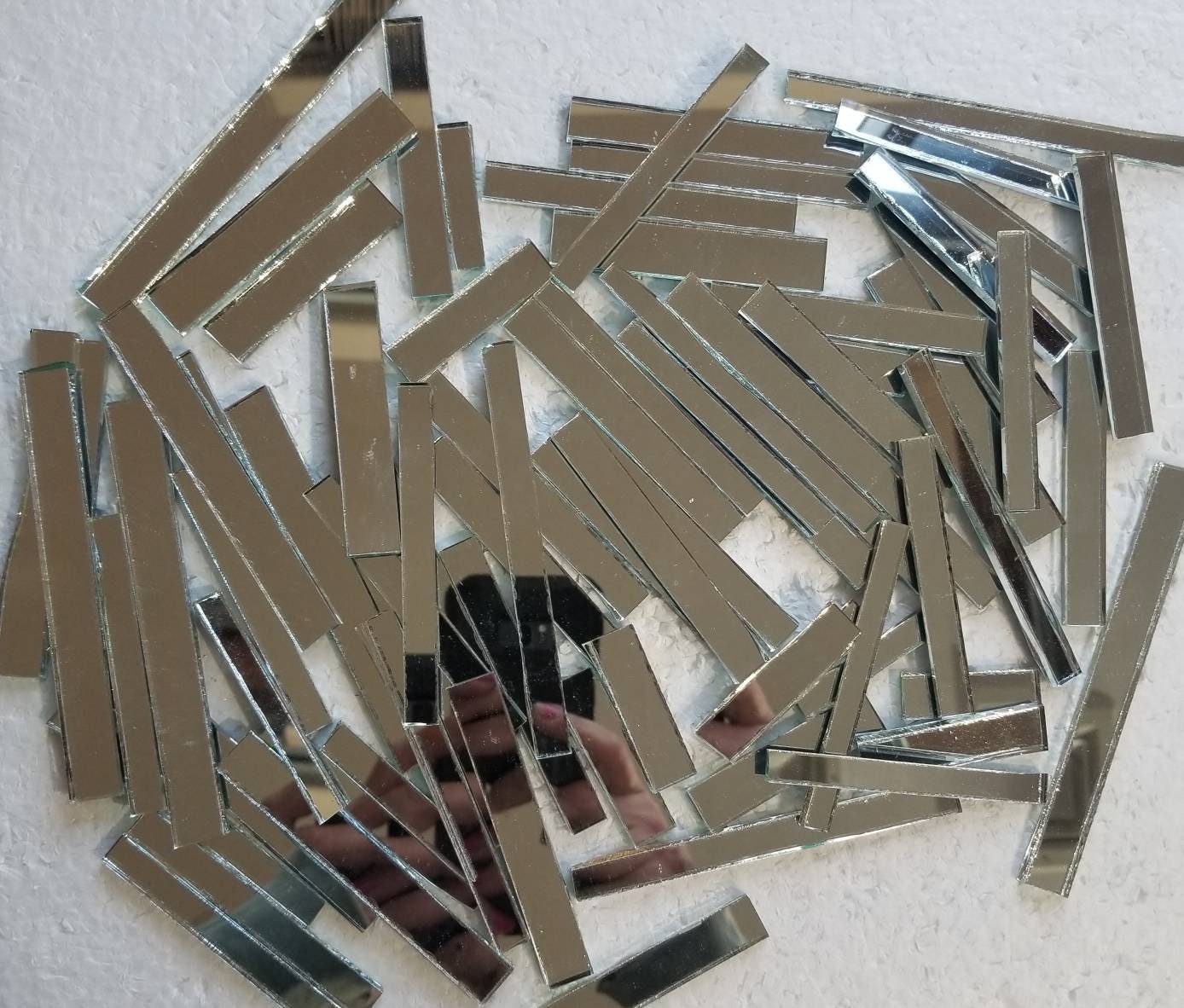 150 Pieces, Silver Mirror Glass 10 X 1 Cm, 2 Mm Thick. 