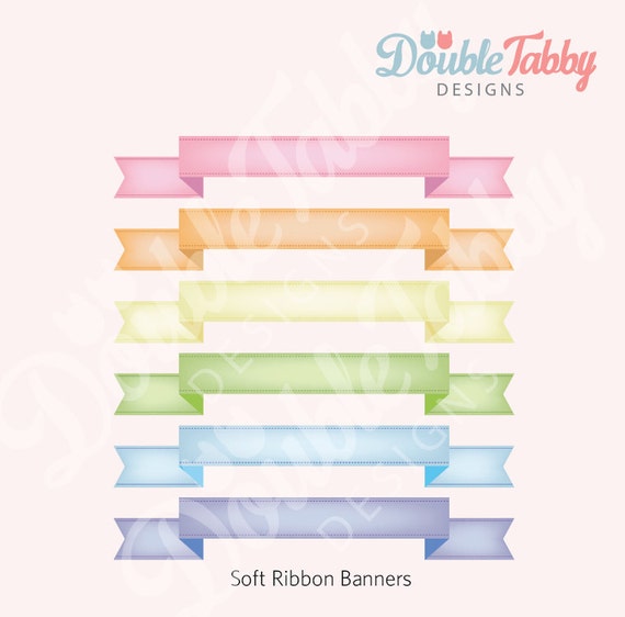Digital Ribbon Banner Clip Art Soft Pastel Colors Instant Etsy