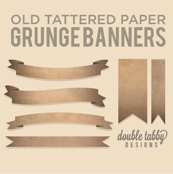Digital Banner Clip Art Grunge Old Paper Tattered Textured Etsy